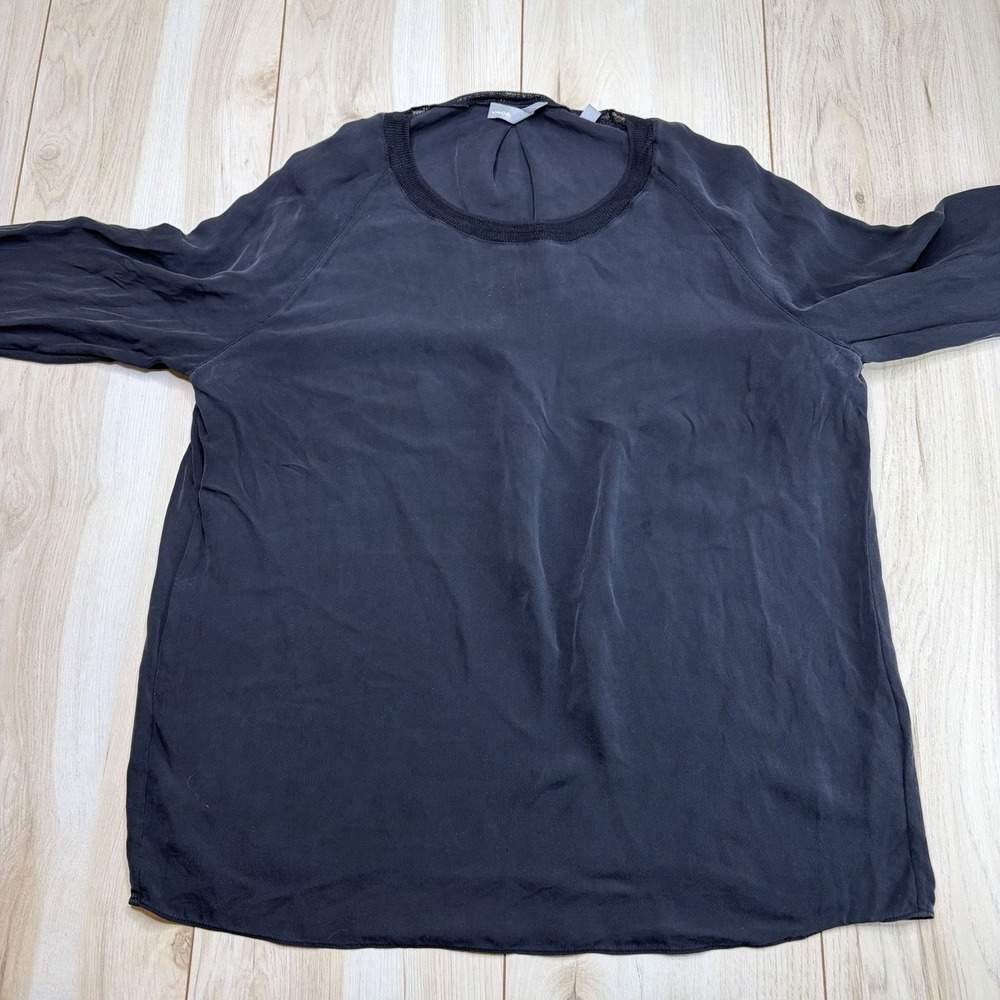 Vince Women's 100% Silk Front Pullover Blouse Top Black Size Medium - Picture 7 of 15